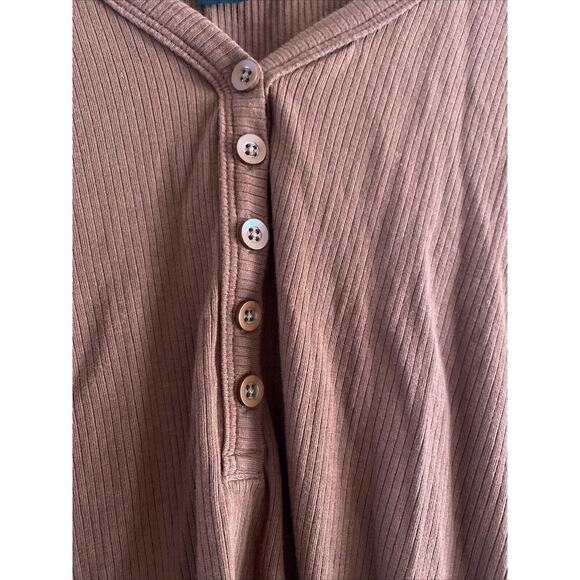 Bobi Los Angelas Copper Rust Brown Ribbed Long Sleeve XS Henley Top Festival‎ - Picture 4 of 6